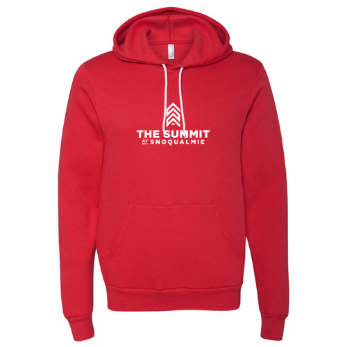 The Summit at Snoqualmie Logo 1 White Ink -- Pullover Hooded Sweatshirt Red