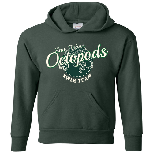 Youth Hanes Hooded Sweatshirt -- Deep Forest, Green Circle