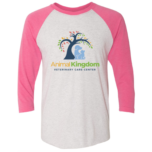 Next Level Unisex Tri-Blend 3/4 Sleeve Raglan -- Heather White / Vintage Pink