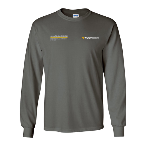 Embroidered Gildan Heavy Cotton Longsleeve Basic T-Shirt -- Charcoal