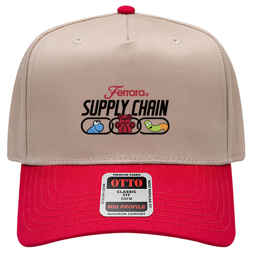 OTTO CAP 5 Panel Mid Profile Baseball Cap -- Khaki/Red