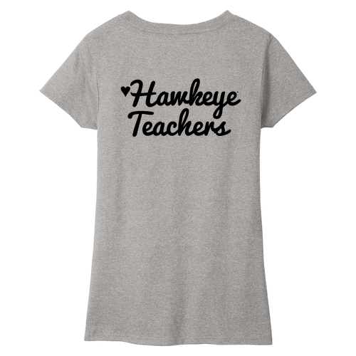 Hawkeye Teachers District Womens Re-Tee V-Neck -- Light Heather Grey