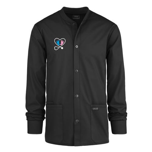 UA Cherokee Workwear Professionals Men's 3-Pocket STRETCH Snap Front Scrub Jacket -- Black