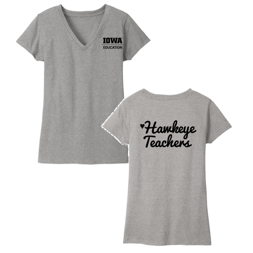 Hawkeye Teachers District Womens Re-Tee V-Neck -- Light Heather Grey