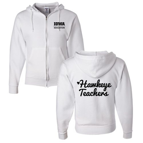 Hawkeye Teacher Jerzees Full Zip Hooded Sweatshirt -- White