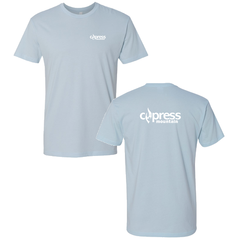 Cypress Mountain Logo 2 White Ink -- Short Sleeve Light Blue