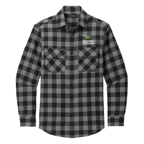 Port Authority Plaid Flannel Shirt Embroidered-- Grey / Black Buffalo Check