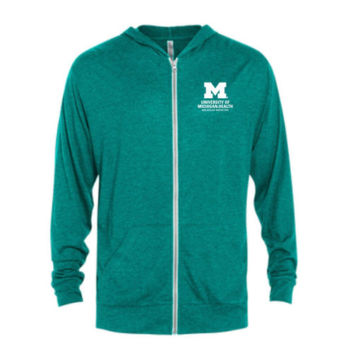 Delta Platinum Adult Tri-Blend Full Zip Hoodie -- Jade Heather