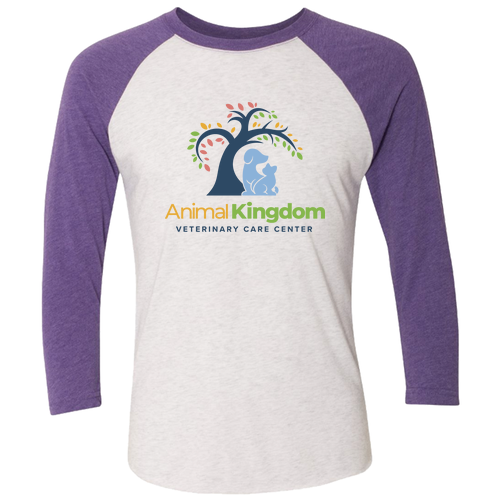 Next Level Unisex Tri-Blend 3/4 Sleeve Raglan -- Heather White / Purple Rush