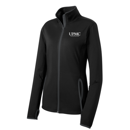 Sport-Tek Ladies Sport Wick Stretch Contrast Full Zip Jacket -- Black / Charcoal Grey