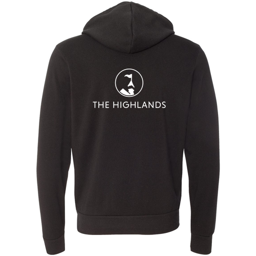 The Highlands Logo 2 White Ink -- Pullover Hooded Sweatshirt Black
