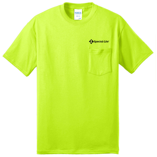 Port & Company Tall 50/50 Cotton/Poly T Shirt w Pocket -- Safety Green