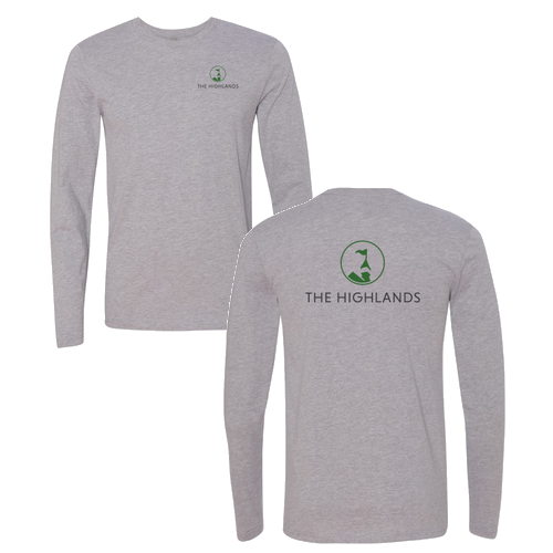The Highlands Logo 2 Green Ink -- Long Sleeve Heather Grey