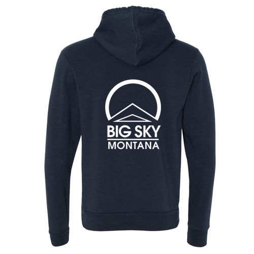 Big Sky Montana Logo 2 White Ink -- Pullover Hooded Sweatshirt Navy