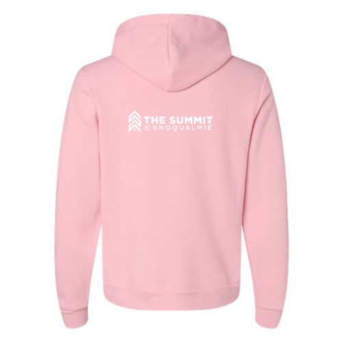 The Summit at Snoqualmie Logo 2 White Ink -- Pullover Hooded Sweatshirt Pink