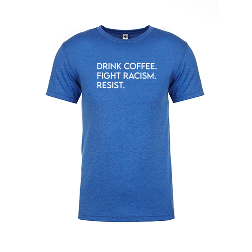 Mens/Unisex Next Level Soft Fitted Triblend Tee -- Vintage Royal, Drink Coffee