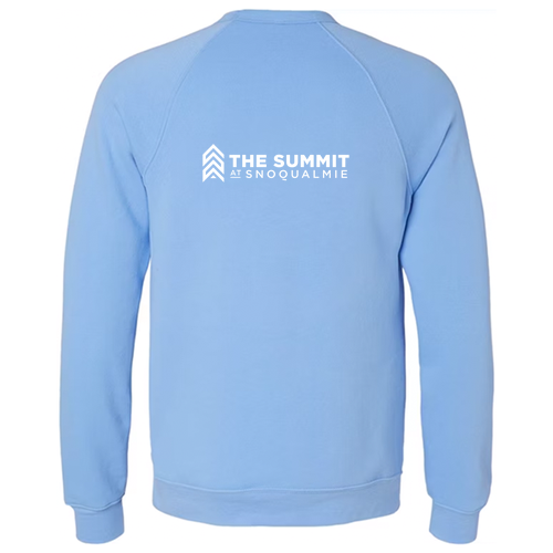 The Summit at Snoqualmie Logo 2 White Ink -- Crewneck Sweatshirt Carolina Blue