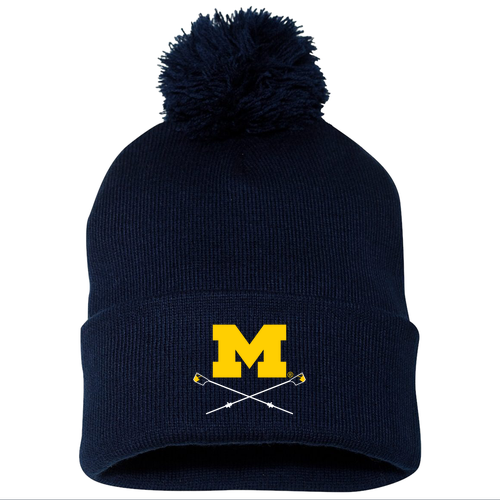 Mens/Unisex Sportsman Pom Pom Knit Hat -- Navy