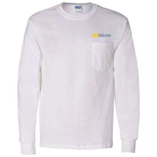 Gildan Long Sleeve Pocket Tee -- White