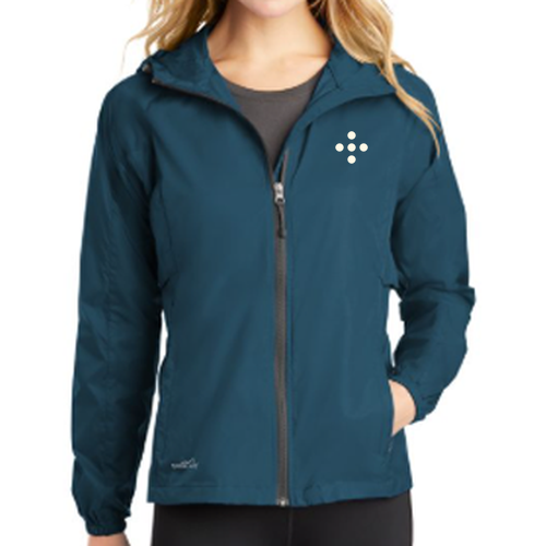 Eddie Bauer Slim Fit Packable Hooded Wind Jacket Embroidered  -- Adriatic Blue