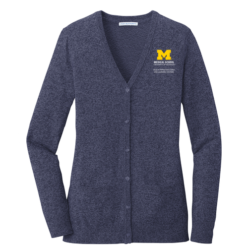 Port Authority Ladies Marled Cardigan Sweater -- Navy Marl