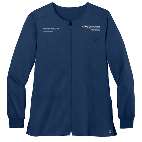 Embroidered Wonderwink Women's Premiere Flex Full-Zip Scrub Jacket -- Navy