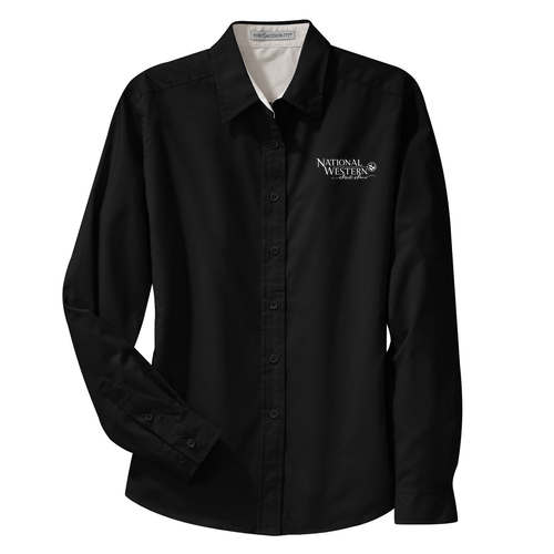 Port Authority Ladies Easy Care Long Sleeve Shirt -- Black / Light Stone