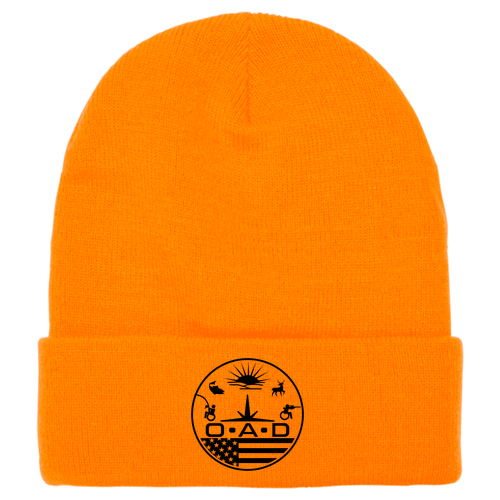 Embroidered Knit Hat with Cuff -- Blaze Orange