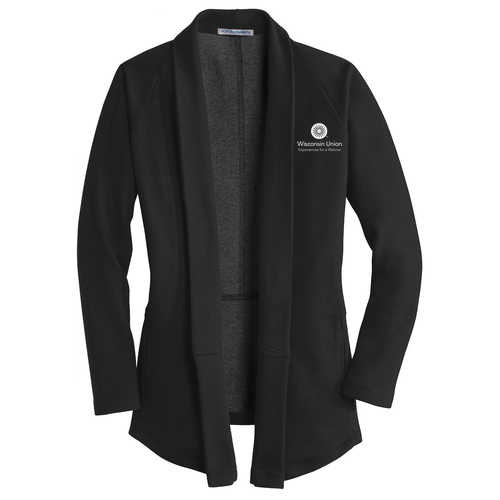 Port Authority Fitted Interlock Cardigan -- Deep Black / Charcoal Heather