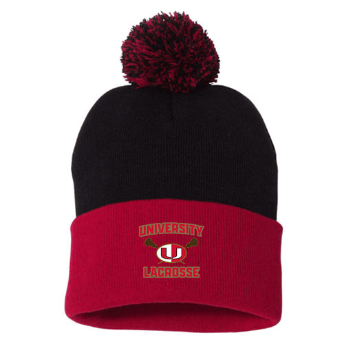Sportsman Pom Pom Knit Hat -- Black / Red