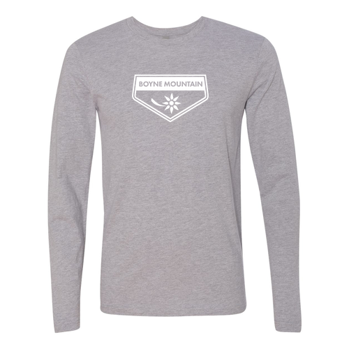 Boyne Mountain Logo 1 White Ink -- Long sleeve Heather Grey