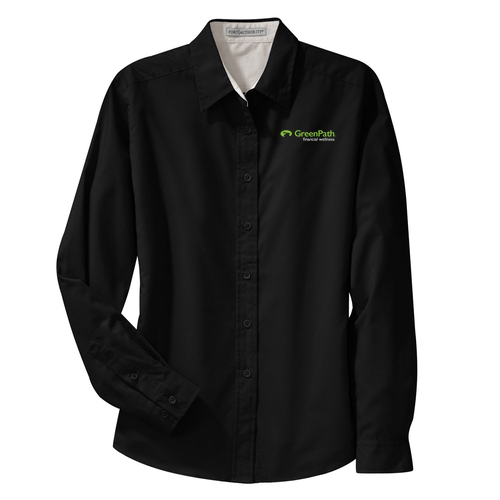 Ladies Port Authority Easy Care Long Sleeve Shirt -- Black / Light Stone