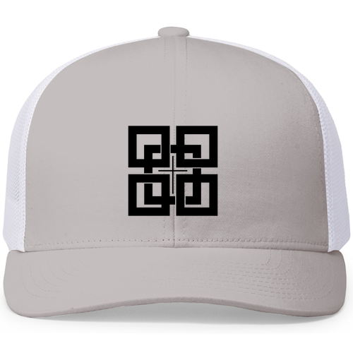 Pacific Headwear Trucker Mesh Hat -- Silver -- Black Logo