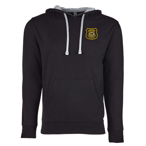 Next Level Soft French Terry Hooded Pullover -- Black / Heather Grey, Badge Logo