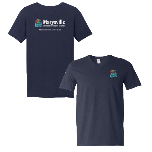 Gildan Adult V-Neck T-Shirt Front & Back -- Navy