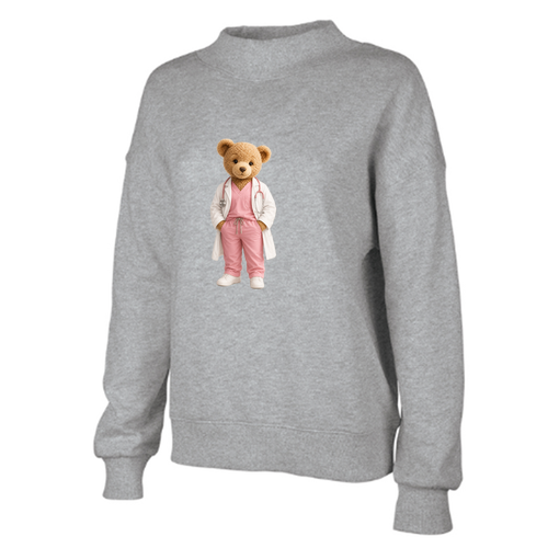 Printed Bear Logo Charles River Women's Willow Mock-Neck Sweatshirt -- Heather Grey