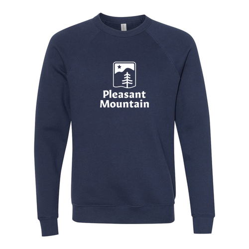 Pleasant Mountain Logo 1 White Ink -- Crewneck Sweatshirt Navy
