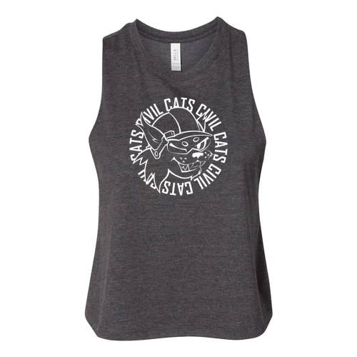 Bella Canvas Ladies Racerback Cropped Tank -- white Print Dark Grey Heather