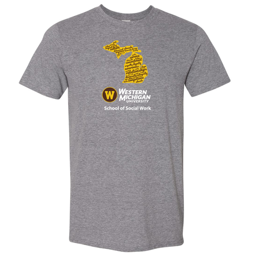 WMU School of Social Work State Logo SoftStyle T-Shirt -- Graphite Heather