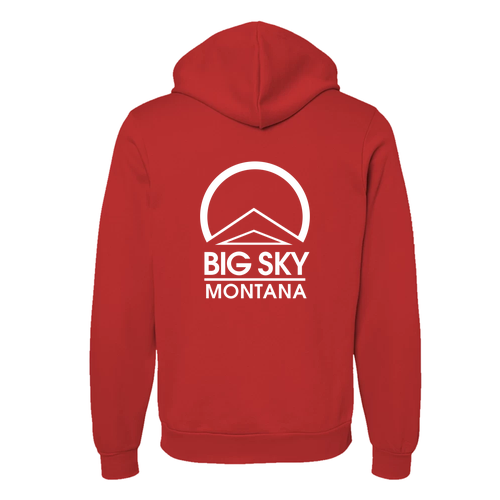 Big Sky Montana Logo 2 White Ink -- Pullover Hooded Sweatshirt Red