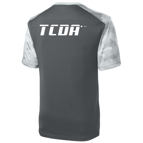 Sport-Tek Camohex Colorblock Tee -- Iron Grey / White