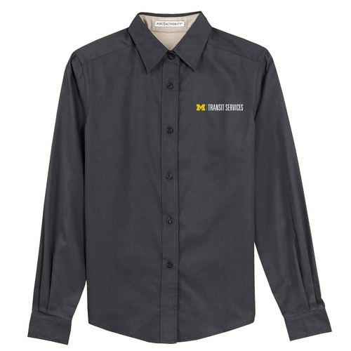 Ladies Port Authority Easy Care Long Sleeve Shirt -- Classic Navy / Light Stone