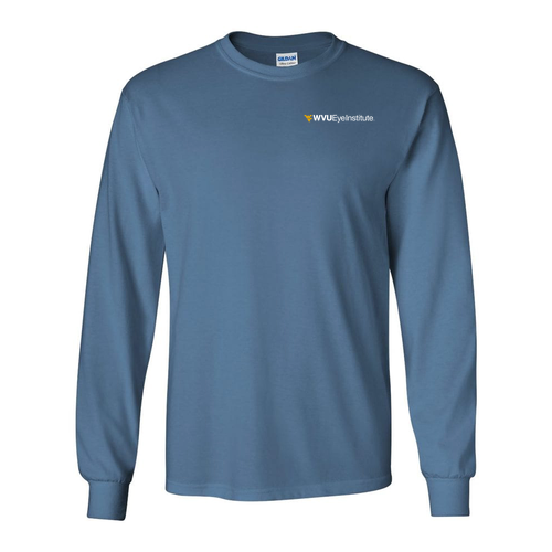 Screen Printed Gildan Heavy Cotton Longsleeve Basic T-Shirt -- Indigo Blue
