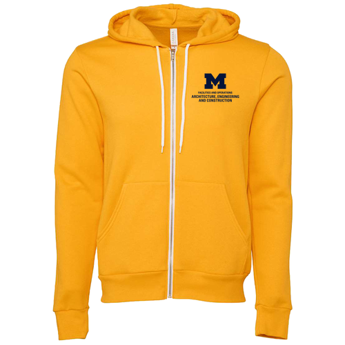 Mens/Unisex Bella Canvas Soft Full-Zip Hooded Sweatshirt -- Gold, $41