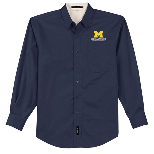 Port Authority Easy Care Long Sleeve Shirt -- Navy / Light Stone