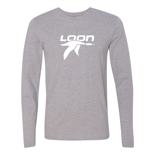Loon Logo 1 White Ink -- Long Sleeve Heather Grey