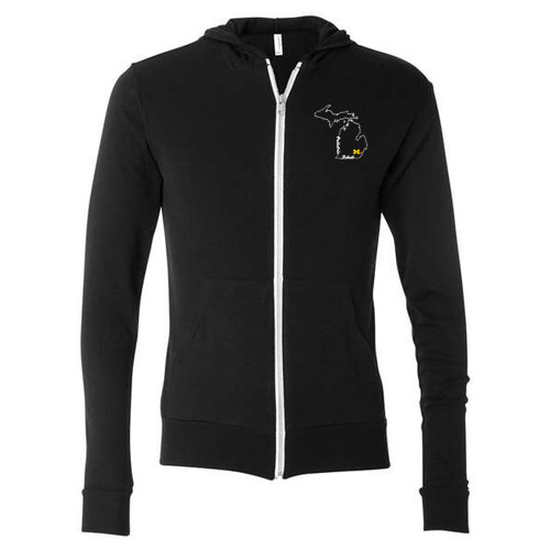 Mens/Unisex Bella Canvas Soft Fitted Triblend Lightweight Hooded Full Zip T-Shirt -- Solid Black TriBlend