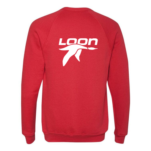 Loon Logo 2 White Ink -- Crewneck Sweatshirt Red