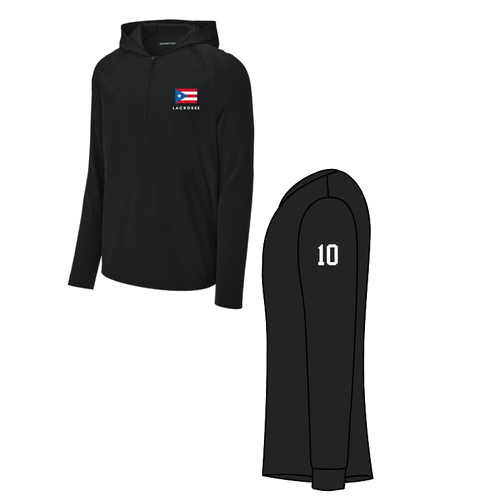 PR Flag Embroidered Logo 1/2-Zip Long Sleeve Hooded Jacket  -- Black