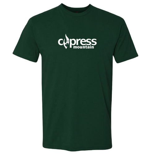 Cypress Mountain Logo 1 White Ink -- Short Sleeve Forest Green